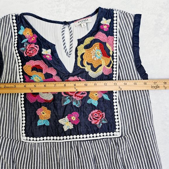 Andree by Unit Spring Sleeveless Dress Floral Embroidered Boho Easter Size Small - Picture 12 of 13